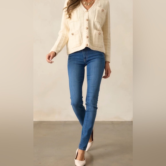 NWT Entro Structured Button Front Cardigan w/Gold Buttons. Classic! Size L - Picture 3 of 11